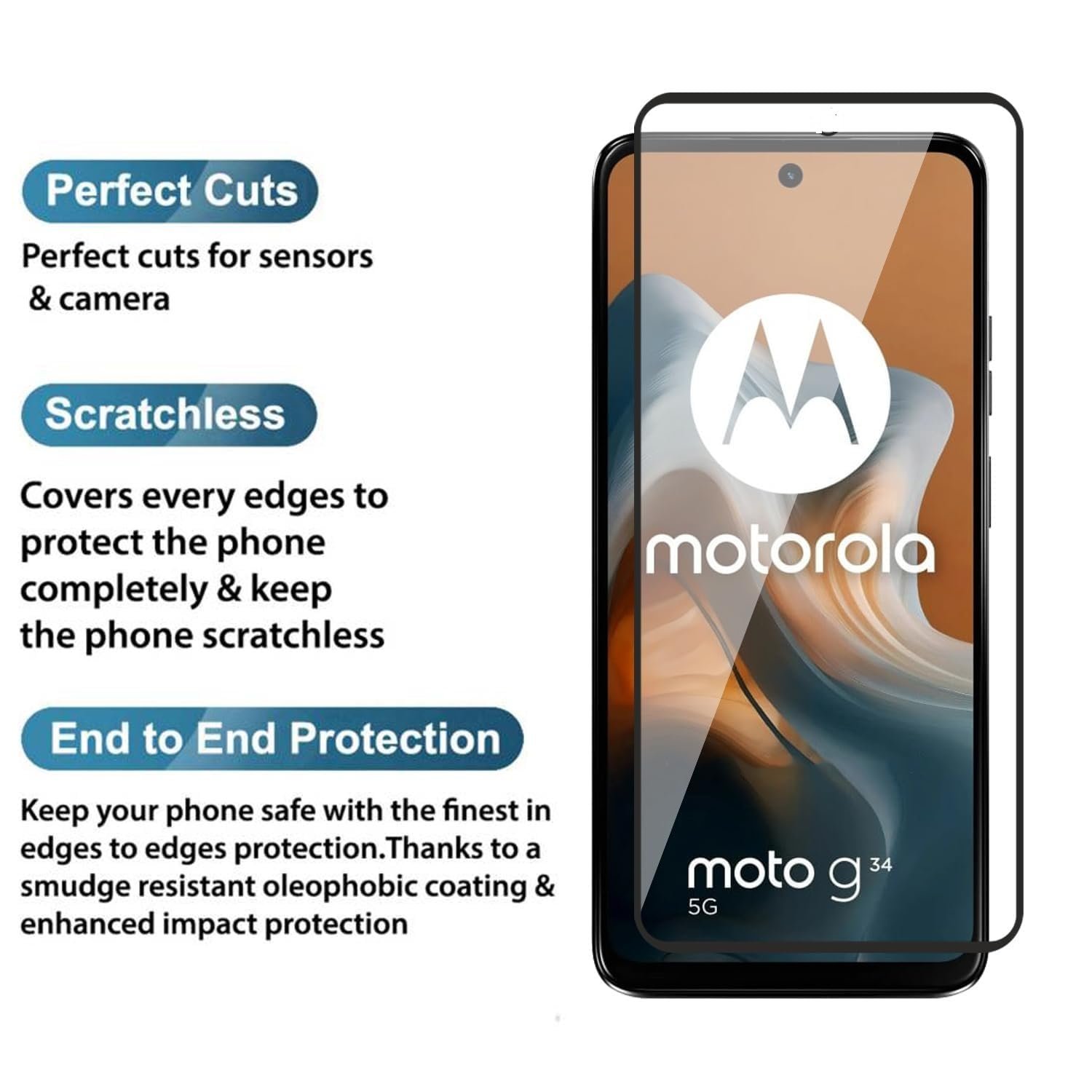 DD SON Tempered Glass Screen Protector Compatible for Moto G34 5G / Moto G45 5G (11D) with Edge to Edge Coverage and Easy Installation kit,Black - Image 5