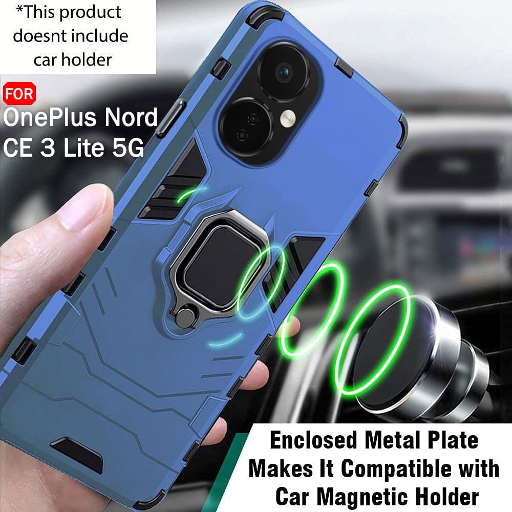 TheGiftKart TPU+PC Tough Armor Bumper Back Case Cover For Oneplus Nord Ce 3 Lite 5G, Ring Holder & Kickstand In-Built, 360 Degree Protection Back Case Cover (Greyish Blue) - Image 7