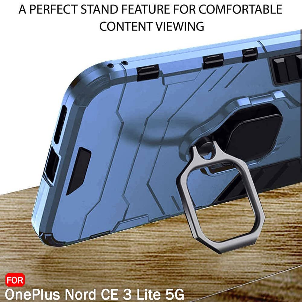 TheGiftKart TPU+PC Tough Armor Bumper Back Case Cover For Oneplus Nord Ce 3 Lite 5G, Ring Holder & Kickstand In-Built, 360 Degree Protection Back Case Cover (Greyish Blue) - Image 6