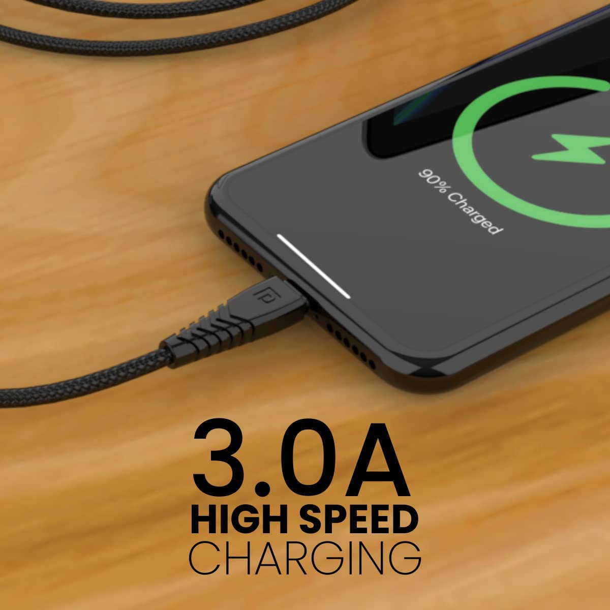 Portronics Konnect B Micro USB Cables For Fast Charging & Data Sync 3.0 Amp with PVC Heads I Nylon Braided I 1 mtr(Black) - Image 2