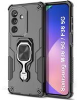 TheGiftKart Tough Armor Bumper Back Case Cover for Samsung Galaxy M36 5G / F36 5G | Ring Holder & Kickstand in-Built | 360 Degree Protection Back Cover Case (PC & TPU, Black)