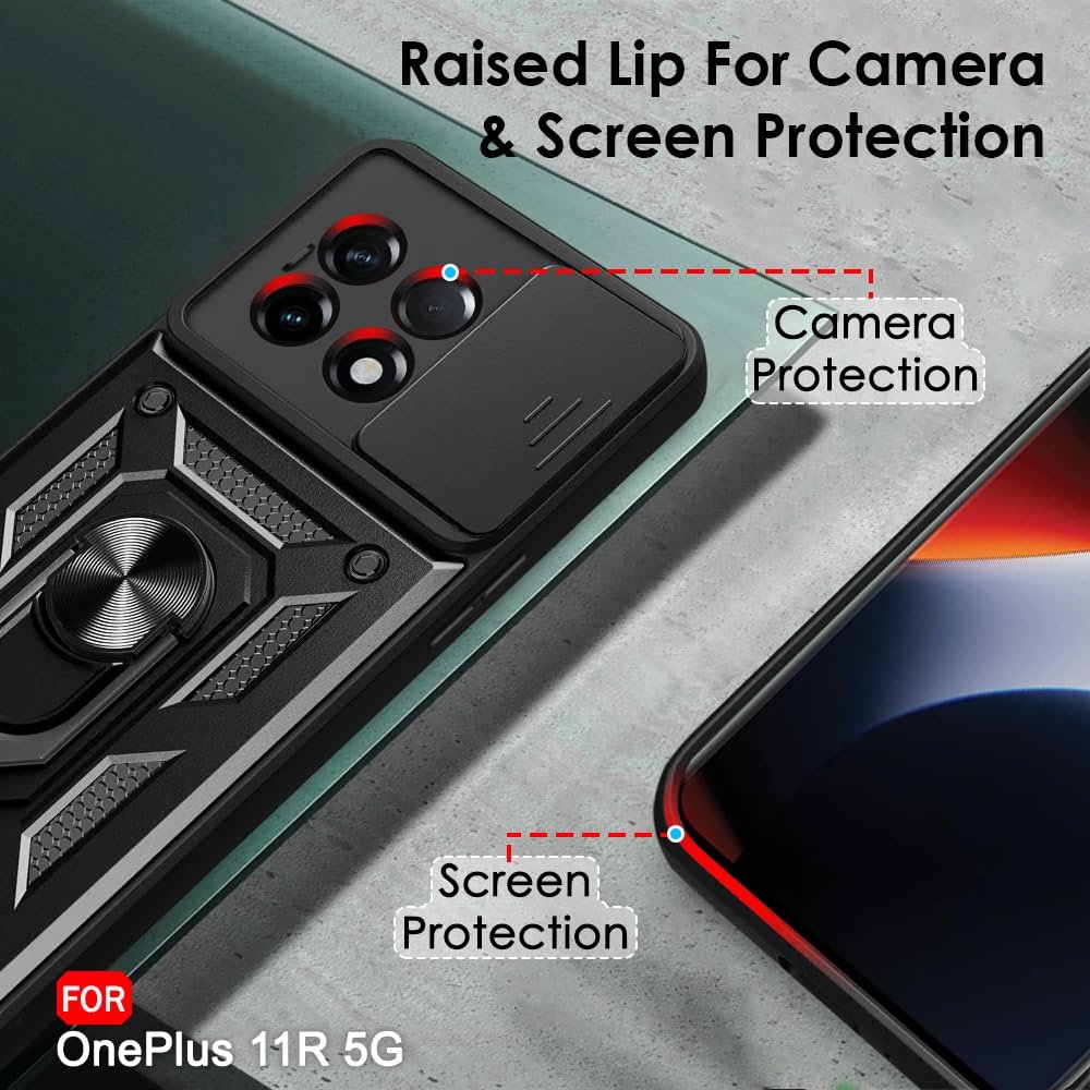 TheGiftKart Tough Armor Bumper Back Cover Case for OnePlus 11R 5G | Ring Holder & Kickstand in-Built | 360 Degree Protection Back Case Cover for OnePlus 11R 5G (PC & TPU, Sliding Camera Cover, Black) - Image 7