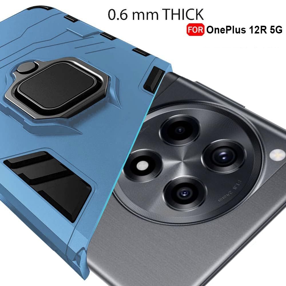 TheGiftKart Tough Armor Bumper Back Case Cover for OnePlus 12R 5G | Ring Holder & Kickstand in-Built | 360 Degree Protection Back Case Cover for OnePlus 12R 5G (PC & TPU, Greyish Blue) - Image 2
