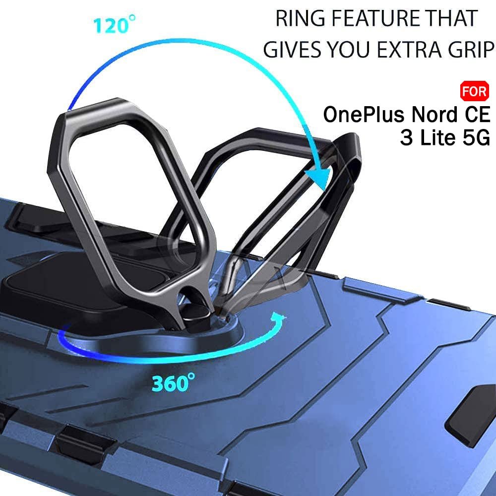 TheGiftKart TPU+PC Tough Armor Bumper Back Case Cover For Oneplus Nord Ce 3 Lite 5G, Ring Holder & Kickstand In-Built, 360 Degree Protection Back Case Cover (Greyish Blue) - Image 5