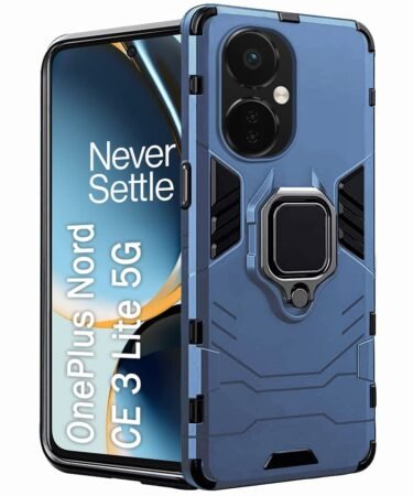 TheGiftKart TPU+PC Tough Armor Bumper Back Case Cover For Oneplus Nord Ce 3 Lite 5G, Ring Holder & Kickstand In-Built, 360 Degree Protection Back Case Cover (Greyish Blue)