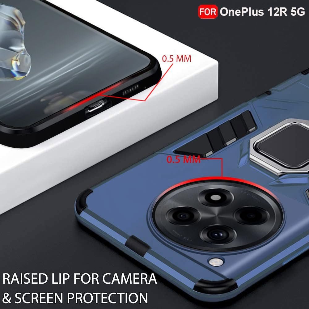 TheGiftKart Tough Armor Bumper Back Case Cover for OnePlus 12R 5G | Ring Holder & Kickstand in-Built | 360 Degree Protection Back Case Cover for OnePlus 12R 5G (PC & TPU, Greyish Blue) - Image 8