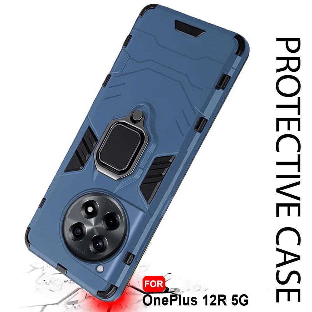 TheGiftKart Tough Armor Bumper Back Case Cover for OnePlus 12R 5G | Ring Holder & Kickstand in-Built | 360 Degree Protection Back Case Cover for OnePlus 12R 5G (PC & TPU, Greyish Blue) - Image 4
