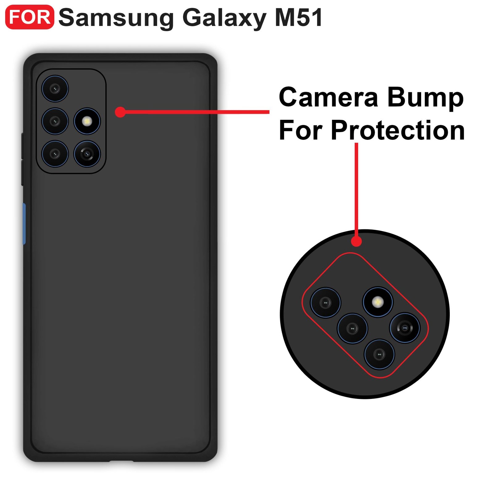 CEDO Back Cover for Samsung Galaxy M51 | Camera Bump Protection & Inner Velvet Fabric Lining | Ultra Slim Matte Soft Rubberised Case Cover (Black) - Image 5