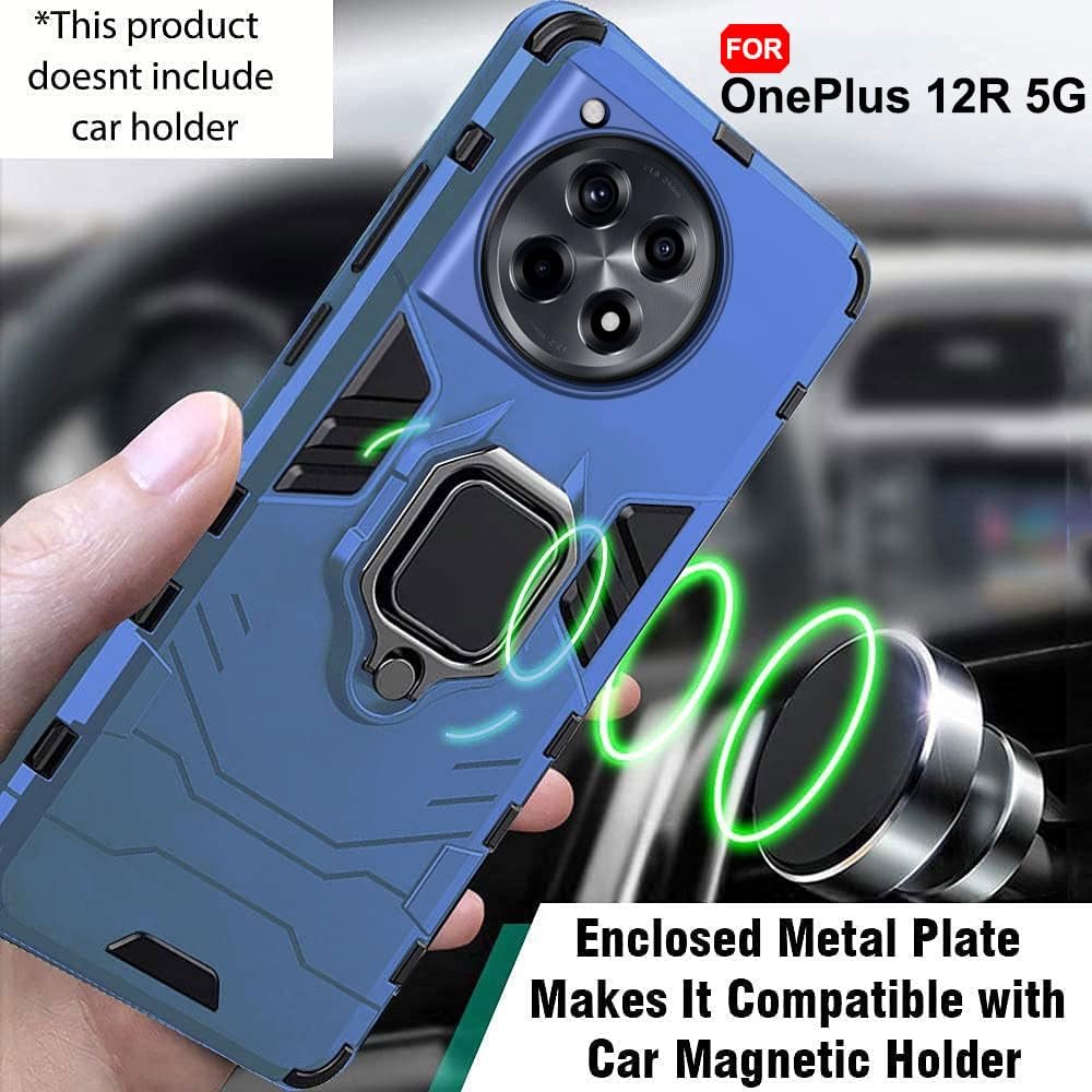 TheGiftKart Tough Armor Bumper Back Case Cover for OnePlus 12R 5G | Ring Holder & Kickstand in-Built | 360 Degree Protection Back Case Cover for OnePlus 12R 5G (PC & TPU, Greyish Blue) - Image 7