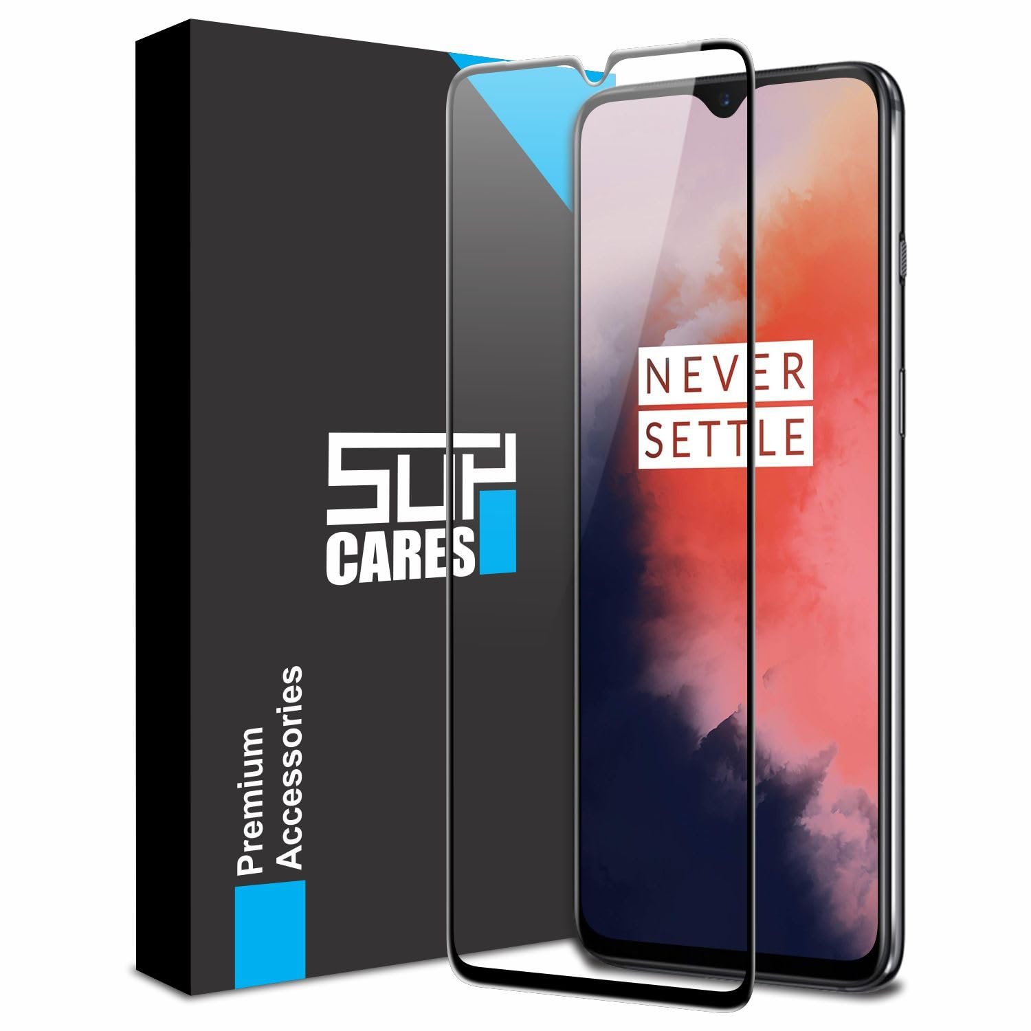 SupCares Tempered Glass for OnePlus 7T (6.55 Inch) With Installation Kit | Military-Grade Gorilla Screen Protector | Edge to Edge Coverage | Black