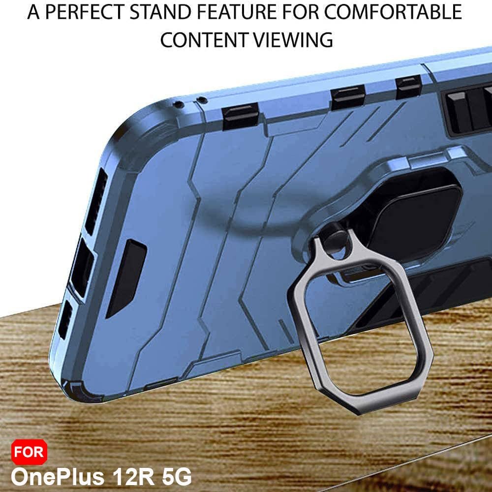 TheGiftKart Tough Armor Bumper Back Case Cover for OnePlus 12R 5G | Ring Holder & Kickstand in-Built | 360 Degree Protection Back Case Cover for OnePlus 12R 5G (PC & TPU, Greyish Blue) - Image 6