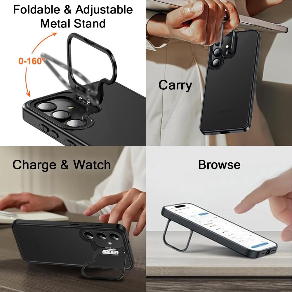 TheGiftKart Hybrid Shockproof Back Cover Case for Samsung Galaxy S24 Ultra 5G | Hard Case for Samsung S24 Ultra (PC & TPU, Built-in Stand, Translucent Smoke Matte Back, Black Sides) - Image 6