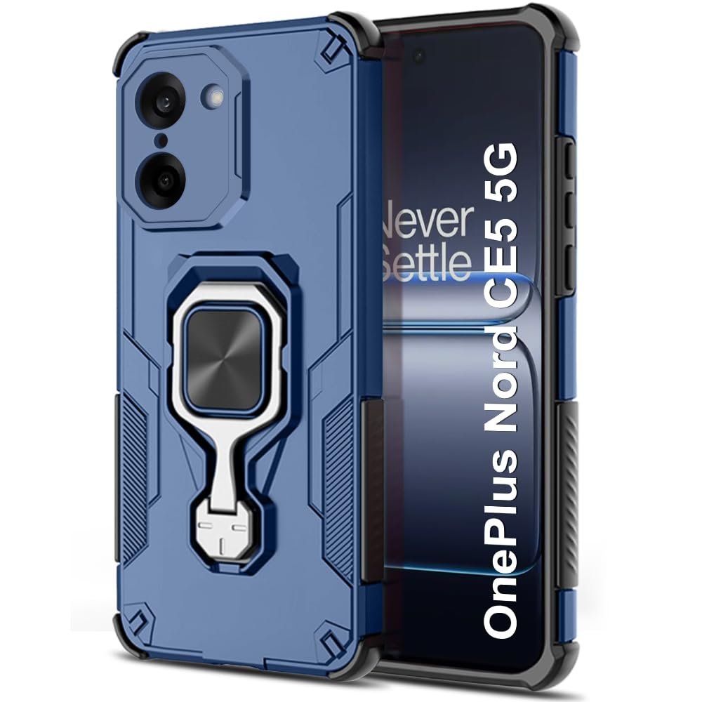TheGiftKart Tough Armor Bumper Back Case Cover for OnePlus Nord CE 5 5G | Ring Holder & Kickstand in-Built | 360 Degree Protection Back Case Cover for OnePlus Nord CE5 5G (PC & TPU, Blue)