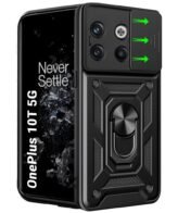 TheGiftKart Tough Armor Bumper Back Cover Case for OnePlus 10T 5G | Sliding Camera Cover, Kickstand & Ring Holder | 360 Degree Protection Back Cover Case for OnePlus 10T 5G (PC & TPU, Black)