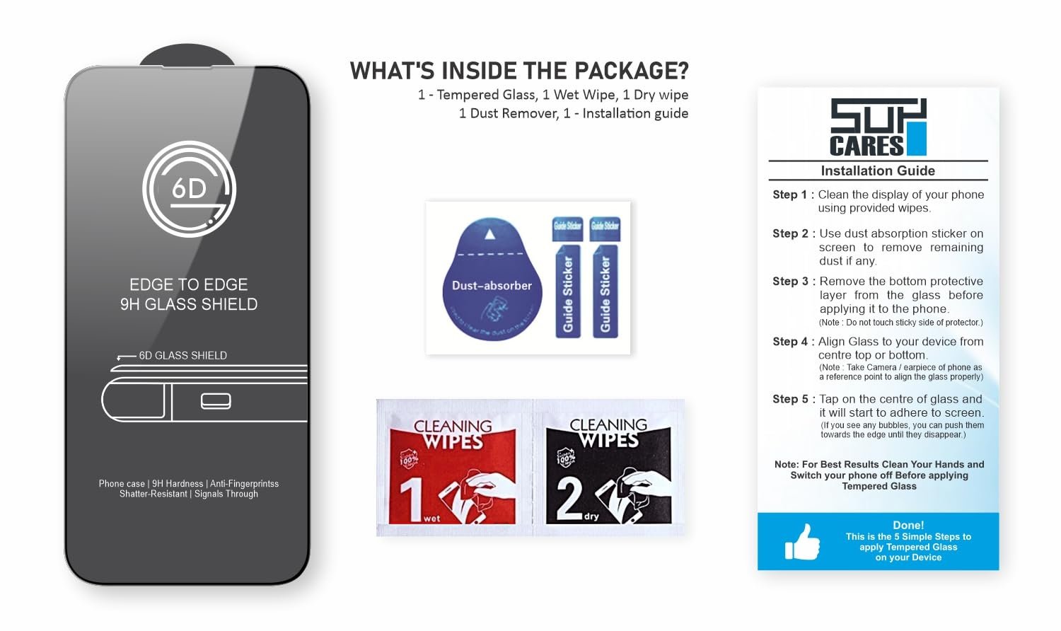 SupCares Tempered Glass for iPhone 13, 13 Pro, 14 and iPhone 16e (6.1 Inch) With Installation Kit | Military-Grade Gorilla Screen Protector | Edge to Edge Coverage | Black - Image 2