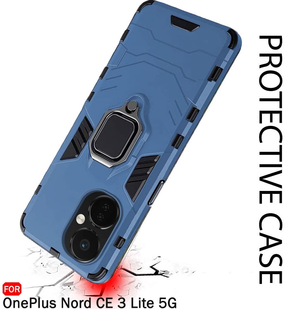 TheGiftKart TPU+PC Tough Armor Bumper Back Case Cover For Oneplus Nord Ce 3 Lite 5G, Ring Holder & Kickstand In-Built, 360 Degree Protection Back Case Cover (Greyish Blue) - Image 4