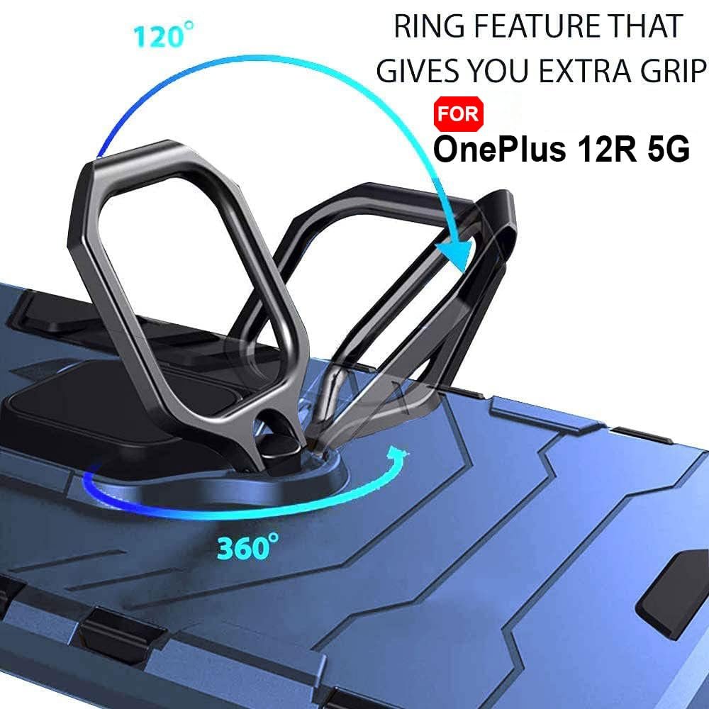 TheGiftKart Tough Armor Bumper Back Case Cover for OnePlus 12R 5G | Ring Holder & Kickstand in-Built | 360 Degree Protection Back Case Cover for OnePlus 12R 5G (PC & TPU, Greyish Blue) - Image 5