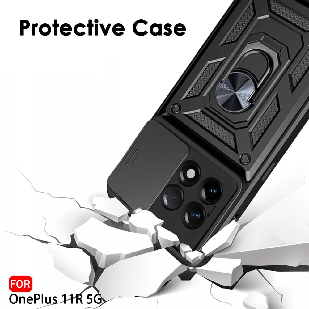 TheGiftKart Tough Armor Bumper Back Cover Case for OnePlus 11R 5G | Ring Holder & Kickstand in-Built | 360 Degree Protection Back Case Cover for OnePlus 11R 5G (PC & TPU, Sliding Camera Cover, Black) - Image 3