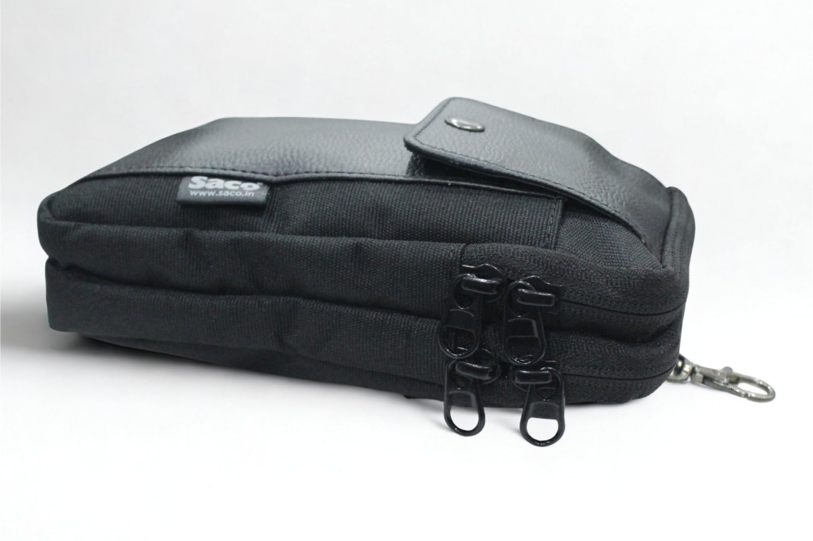 Saco Rugged Nylon Mobile Pouch for Men – Dual Phone Holster with 2 Zipper Pockets & Snap Button, Belt Loop & Clip, Smartphone Belt Case up to 6.8 Inch | Crossbody & Sling Bag for Men & Women - Image 6