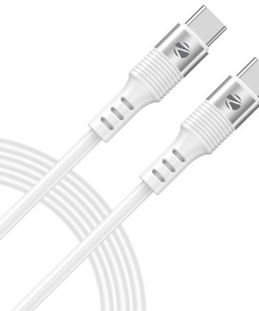 Zebronics Wattz 60CC2 Type-C to Type-C Soft Silicone Cable, PD 60W, 1 Meter, Durable, Charge & Sync, Rapid Charging, For Laptops, Tablets, Mobiles (White)