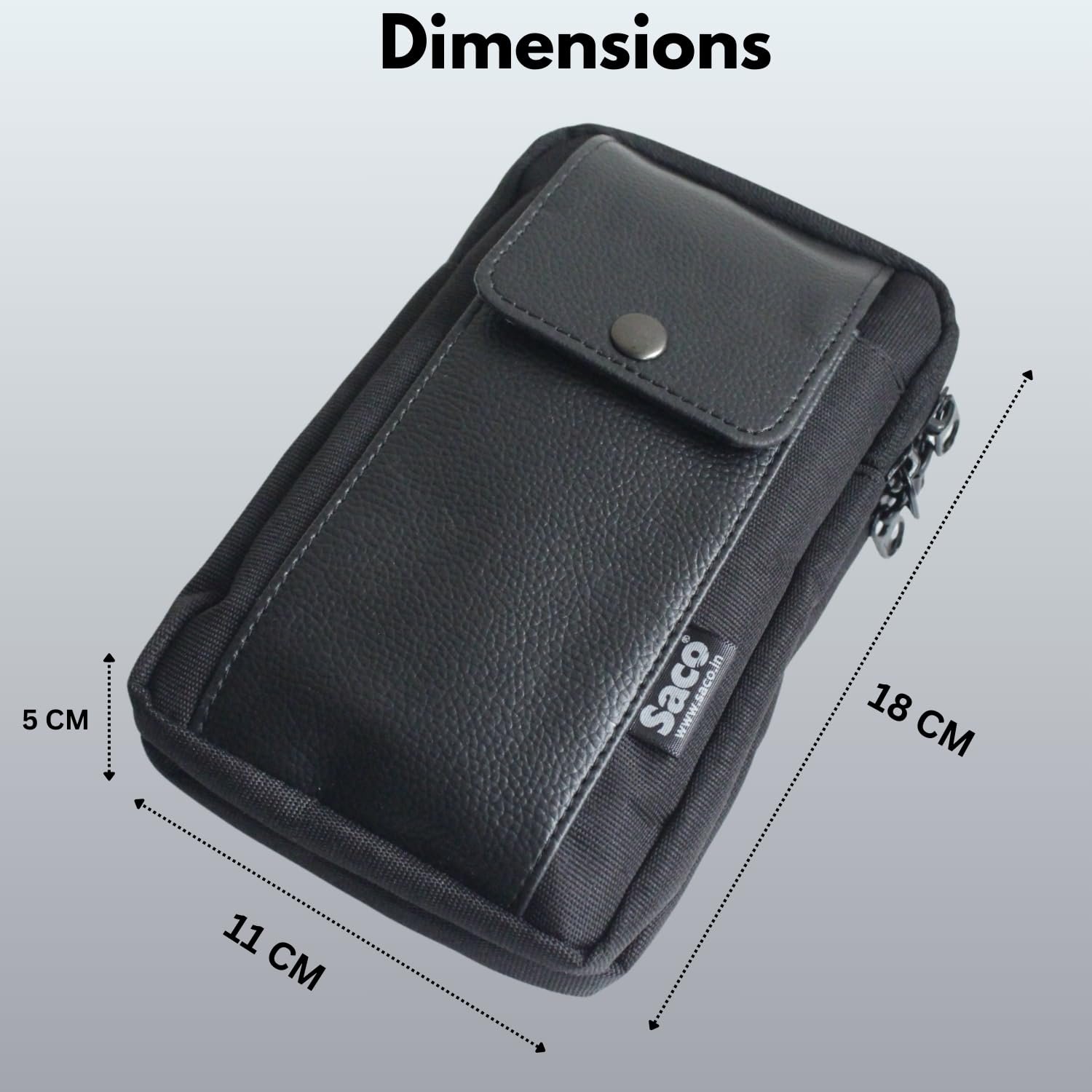 Saco Rugged Nylon Mobile Pouch for Men – Dual Phone Holster with 2 Zipper Pockets & Snap Button, Belt Loop & Clip, Smartphone Belt Case up to 6.8 Inch | Crossbody & Sling Bag for Men & Women - Image 8