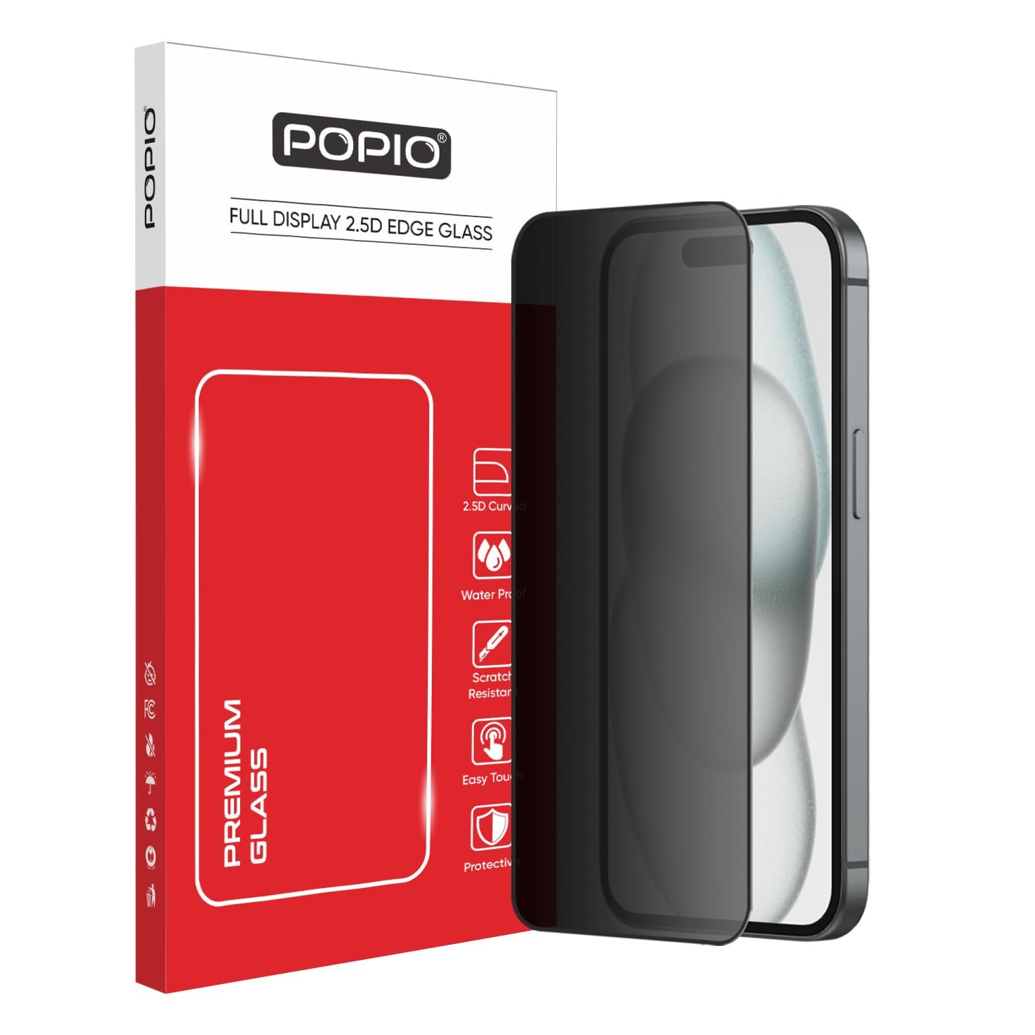 POPIO Military-Grade Privacy Screen Protector for iPhone 15 – 9H Tempered Glass, Anti-Spy Protection, Scratch-Resistant, HD Clarity (1 Pack)