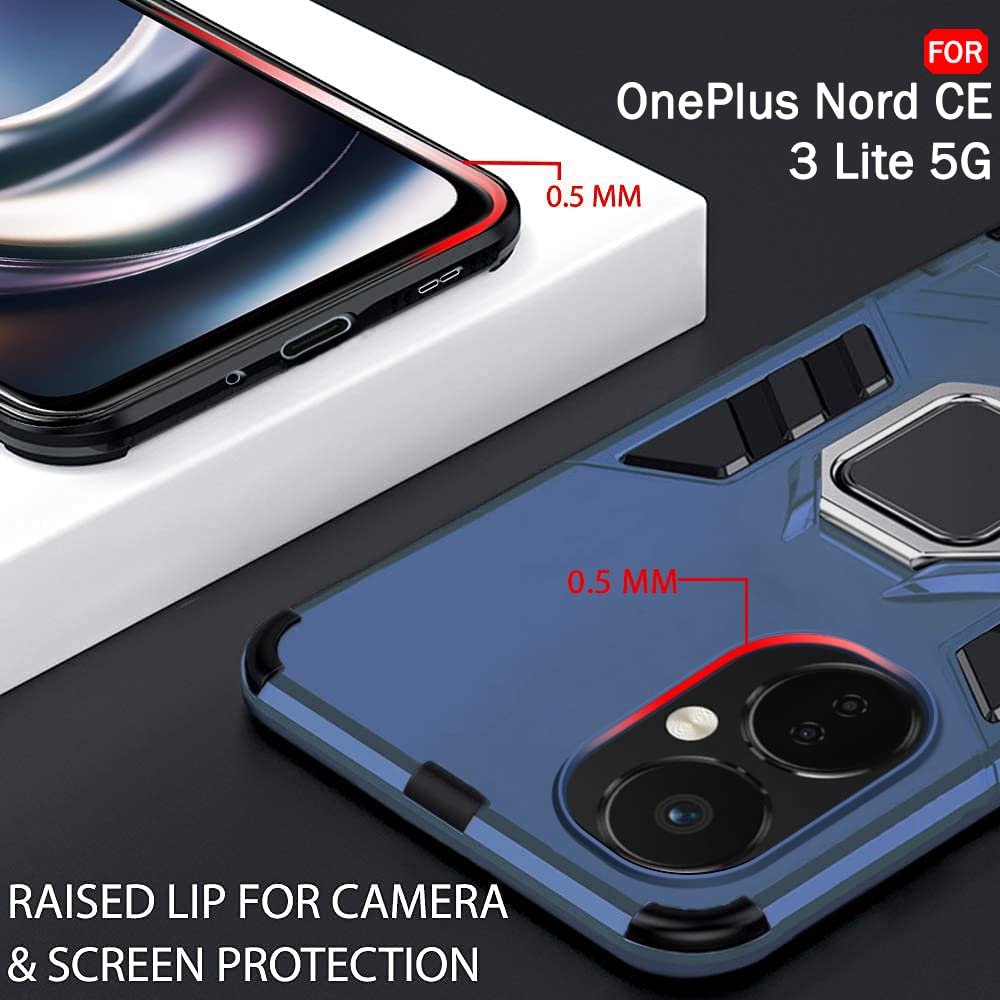 TheGiftKart TPU+PC Tough Armor Bumper Back Case Cover For Oneplus Nord Ce 3 Lite 5G, Ring Holder & Kickstand In-Built, 360 Degree Protection Back Case Cover (Greyish Blue) - Image 8