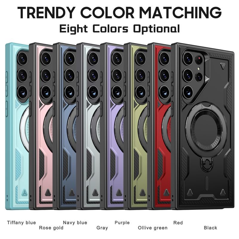 Glaslux Bumper Shockpoof Case Compatible with Samsung Galaxy S22 Ultra, Magnetic Attraction Ring Holder Phone Cover and 360° Protection Rotate Stand Case Cover for Samsung Galaxy S22 Ultra - Black - Image 2