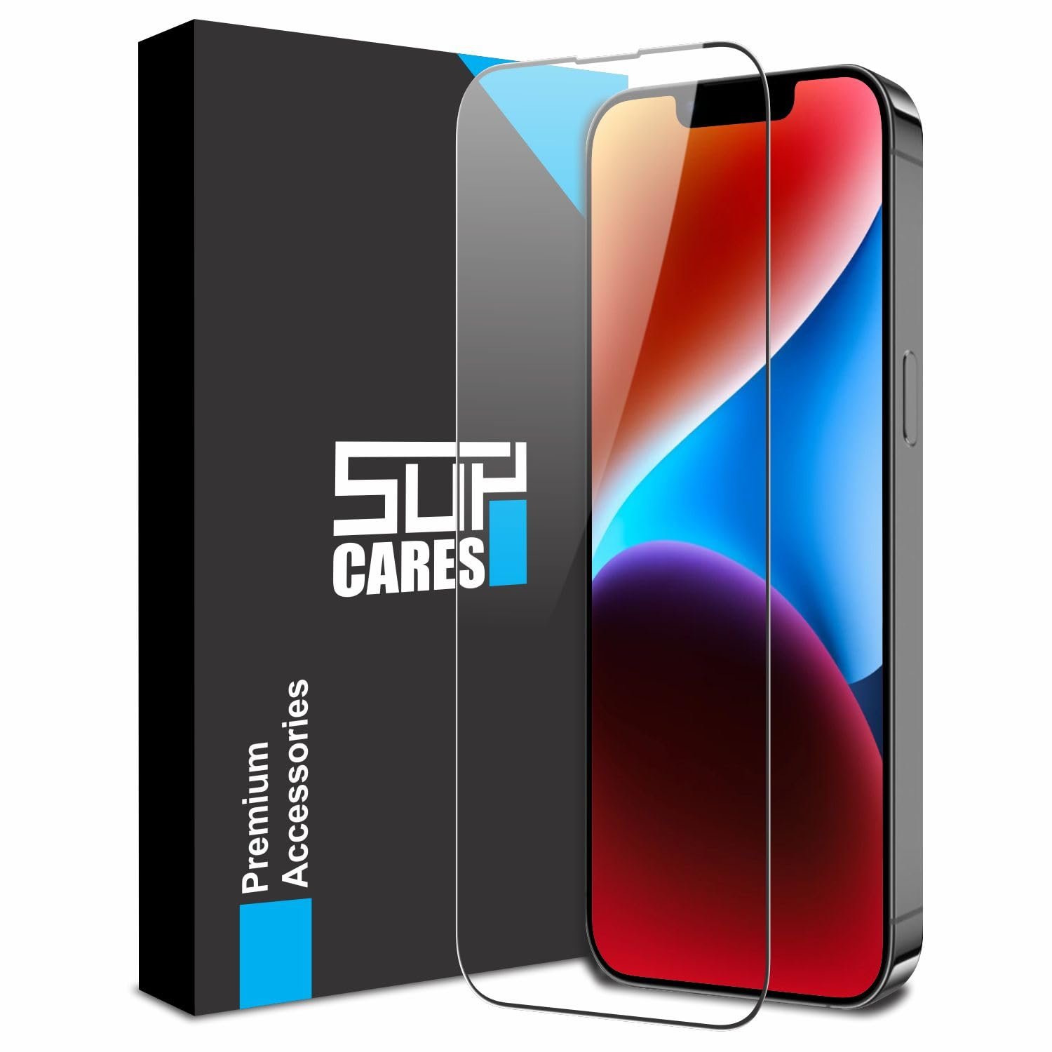 SupCares Tempered Glass for iPhone 13, 13 Pro, 14 and iPhone 16e (6.1 Inch) With Installation Kit | Military-Grade Gorilla Screen Protector | Edge to Edge Coverage | Black