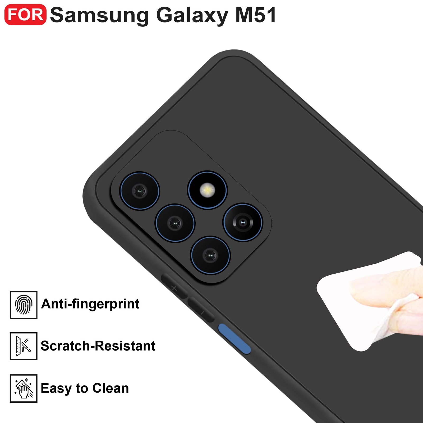 CEDO Back Cover for Samsung Galaxy M51 | Camera Bump Protection & Inner Velvet Fabric Lining | Ultra Slim Matte Soft Rubberised Case Cover (Black) - Image 4