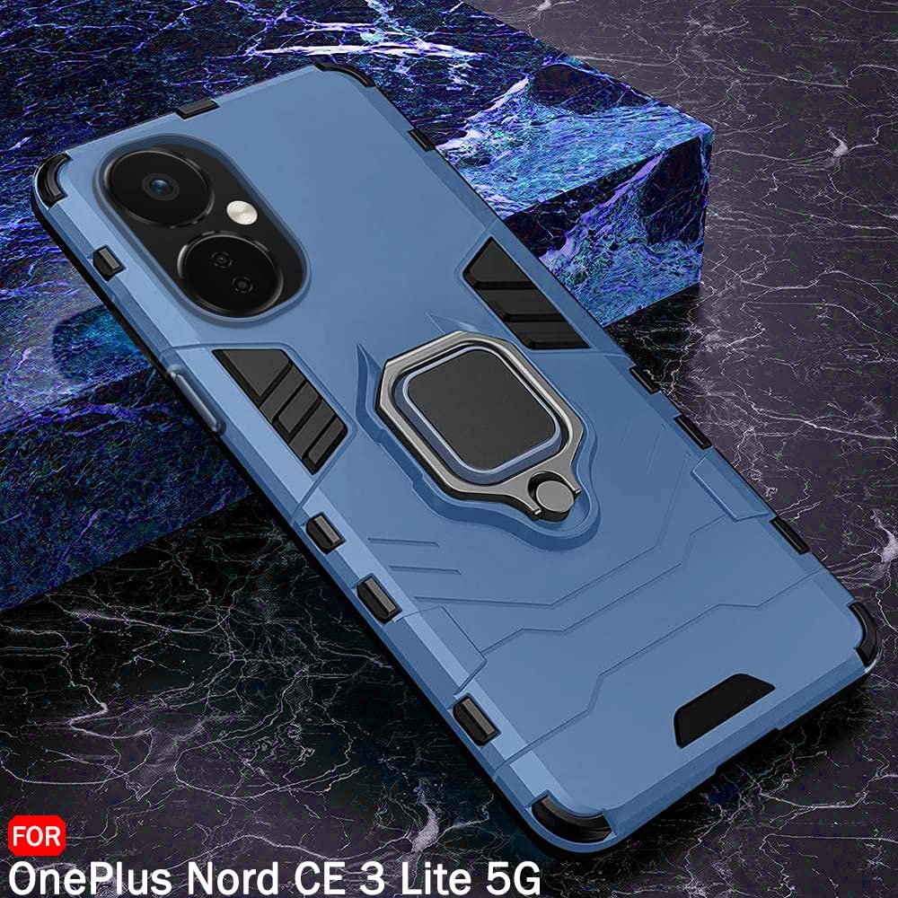 TheGiftKart TPU+PC Tough Armor Bumper Back Case Cover For Oneplus Nord Ce 3 Lite 5G, Ring Holder & Kickstand In-Built, 360 Degree Protection Back Case Cover (Greyish Blue) - Image 3