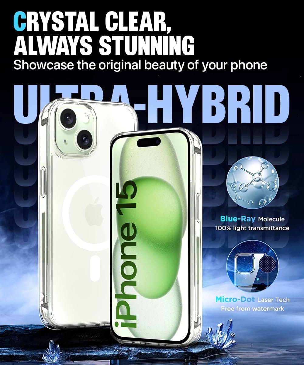 WOW IMAGINE Ultra-Hybrid Back Case Cover for iPhone 15 Compatible with MagSafe | Sleek Hard Crystal Clear Back | Drop & Camera Protection | Shockproof Mobile Case For iPhone 15 (PC & TPU, Transparent) - Image 7