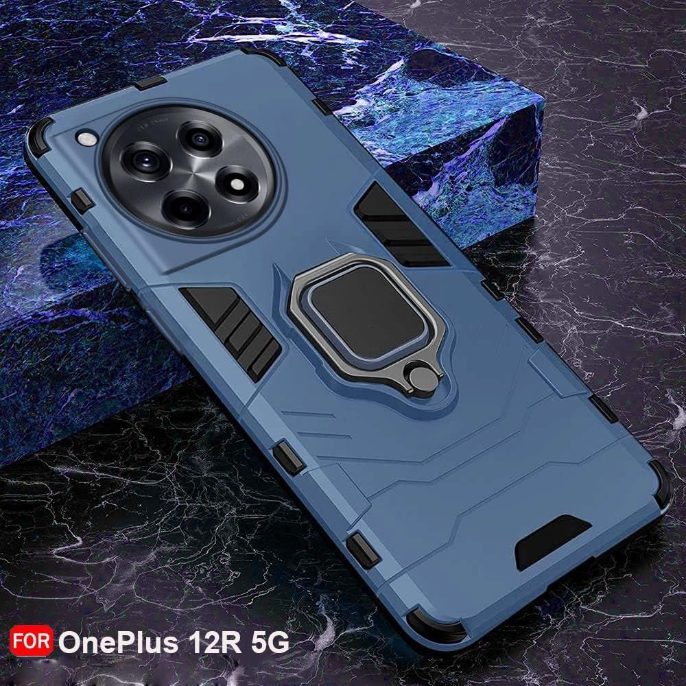 TheGiftKart Tough Armor Bumper Back Case Cover for OnePlus 12R 5G | Ring Holder & Kickstand in-Built | 360 Degree Protection Back Case Cover for OnePlus 12R 5G (PC & TPU, Greyish Blue) - Image 3