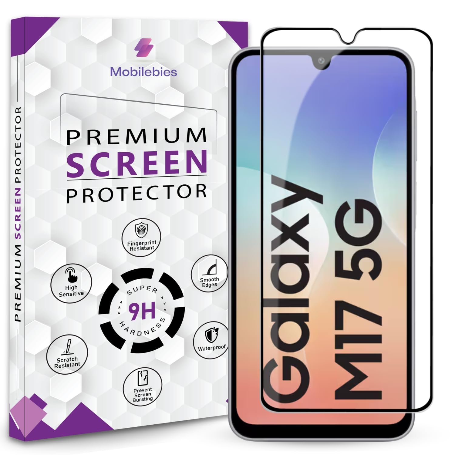 Mobilebies® Premium Tempered Glass Screen Protector Guard For Samsung M17 5G (6.7 Inch, Pack of 1) | Edge to Edge Coverage With Easy to installation kit