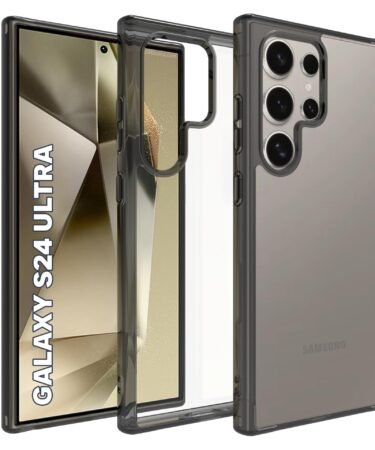 RIGGEAR Shockproof Clear Hybrid Armor Back Cover Case Compatible with Samsung Galaxy S24 Ultra (Clear-Smoke Bumper and Transparent PC)