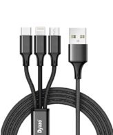 DYAZO 2.4 Amp 1 Meter Nylon Braided 3 In 1 Mobile Charging Usb Cable Compatible For All Smartphone, Iphones And Type C Devices,(Black)