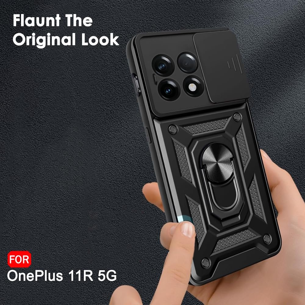 TheGiftKart Tough Armor Bumper Back Cover Case for OnePlus 11R 5G | Ring Holder & Kickstand in-Built | 360 Degree Protection Back Case Cover for OnePlus 11R 5G (PC & TPU, Sliding Camera Cover, Black) - Image 4