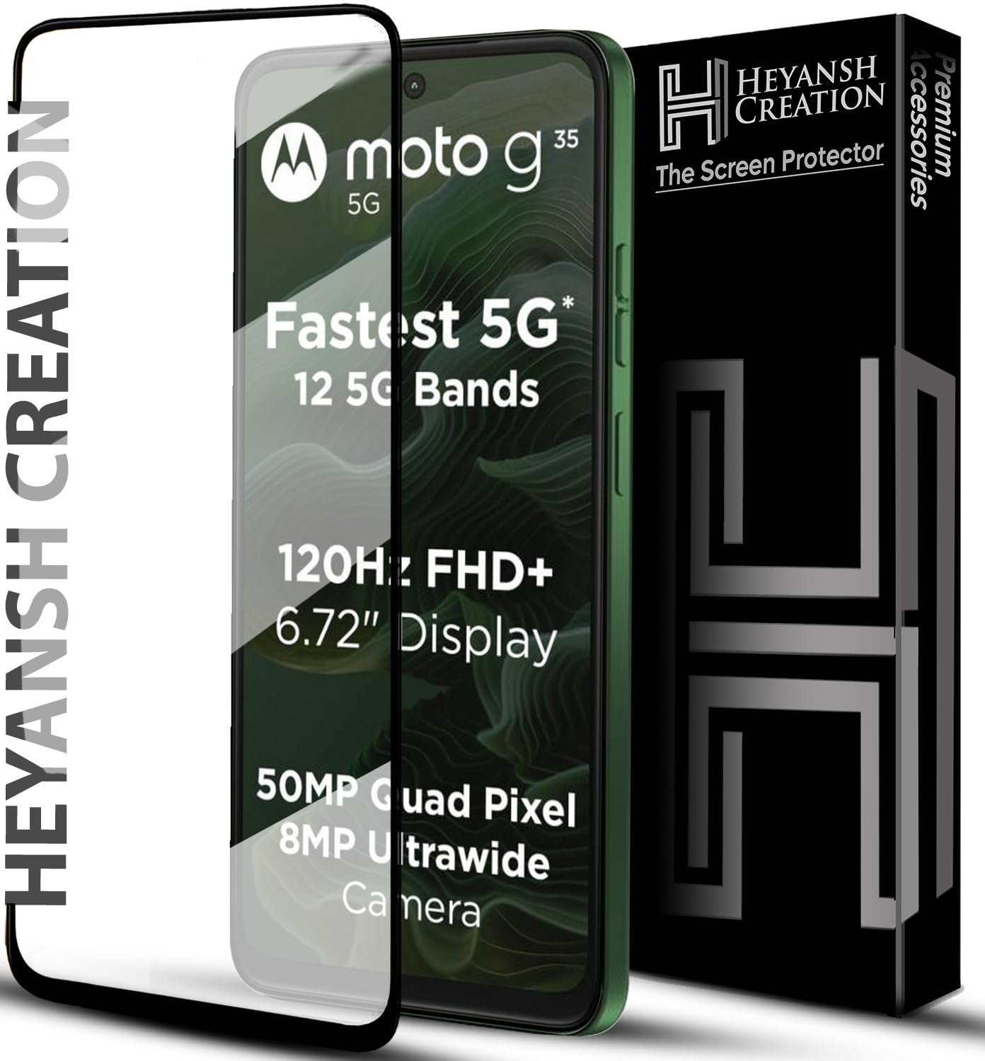 HEYANSH CREATION Tempered Glass Screen Protector Compatible for Moto G35 5G / Motorola G35 5G with Edge to Edge Coverage and Easy Installation Kit, Pack of 1, Black