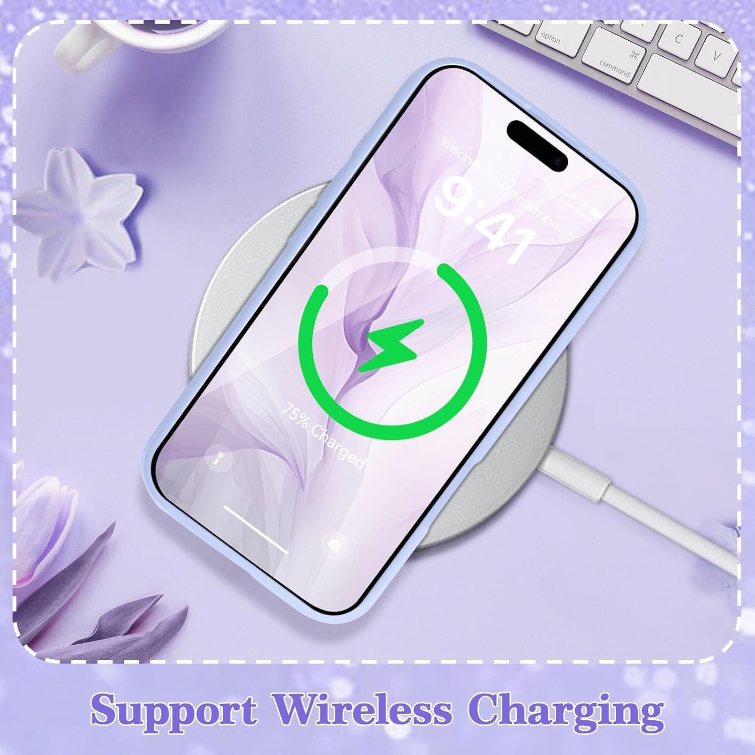 VONZEE for iPhone 16 Clear Glitter Butterfly Case, Cute Bling Sparkle Shiny Soft TPU Bumper Shockproof Women Girls Slim Protective Phone Cover for iPhone 16 6.1",Purple - Image 4