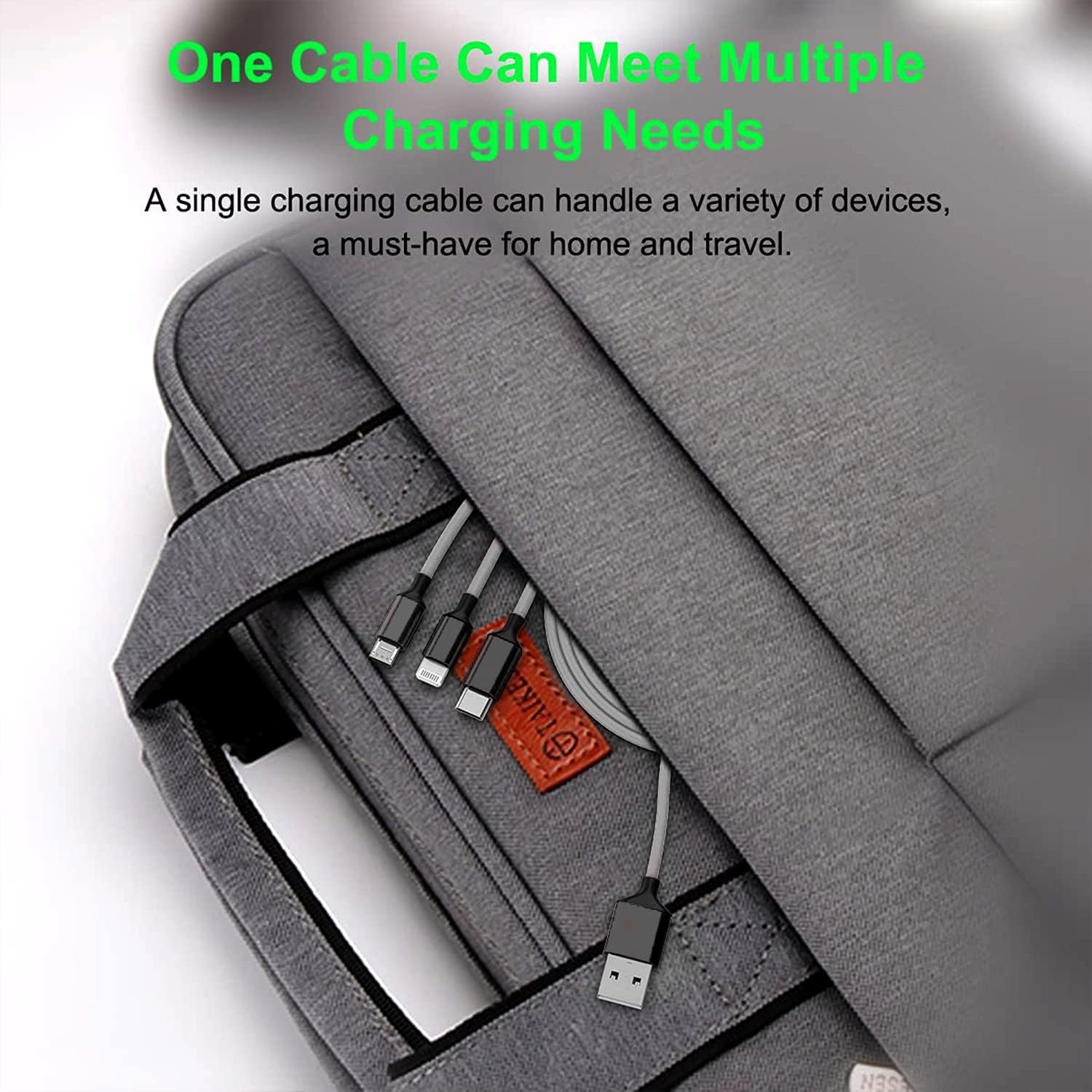 BESTOR® 3-in-1 Multi Charging Cable – Nylon Braided Fast Charging Cable for Android, iOS, Type-C Devices – Compatible with Smartphones & Tablets (Black) - Image 2