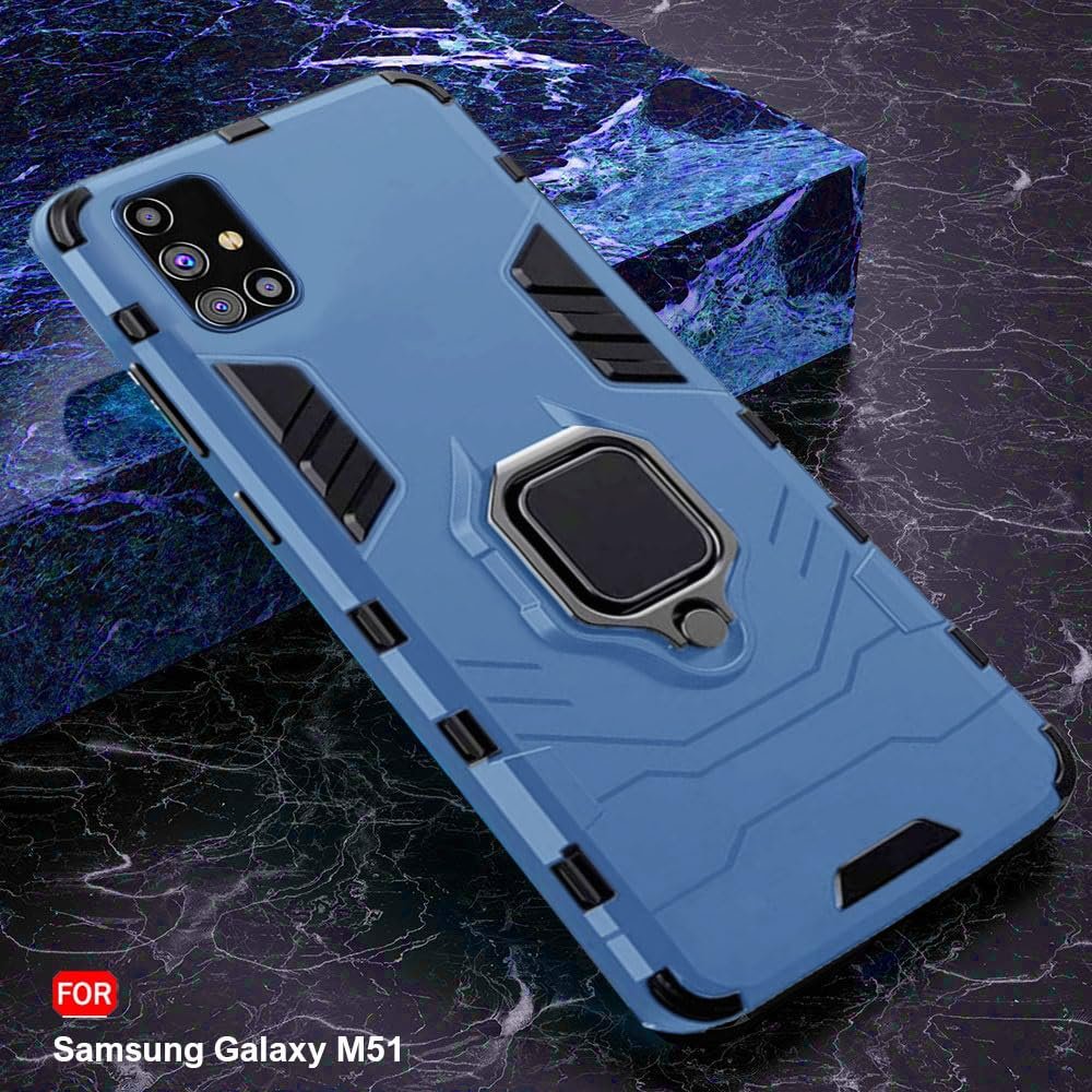 TheGiftKart Tough Armor Bumper Back Case Cover for Samsung Galaxy M51 | Ring Holder & Kickstand in-Built | 360 Degree Protection | Hard Back Case Cover for Samsung Galaxy M51 (PC & TPU, Greyish Blue) - Image 3