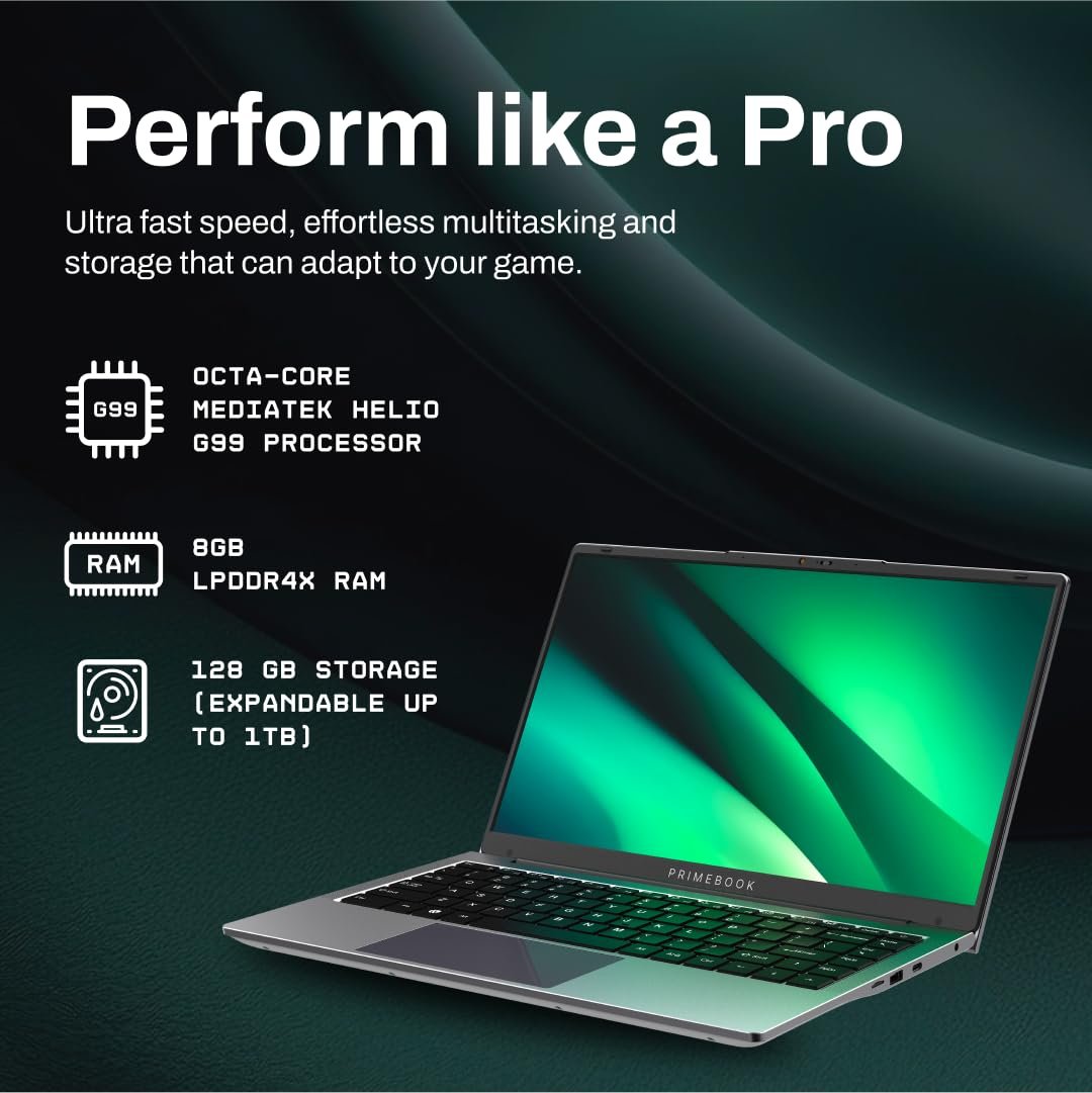2 Pro (2026) | 8GB RAM, 128GB UFS Storage | 14.1-Inch FHD IPS Display | 14 Hours Battery | MediaTek Helio G99 | Android 15 (PrimeOS 3.0) | Backlit Keyboard | in-Built AI (Gray) - Image 2
